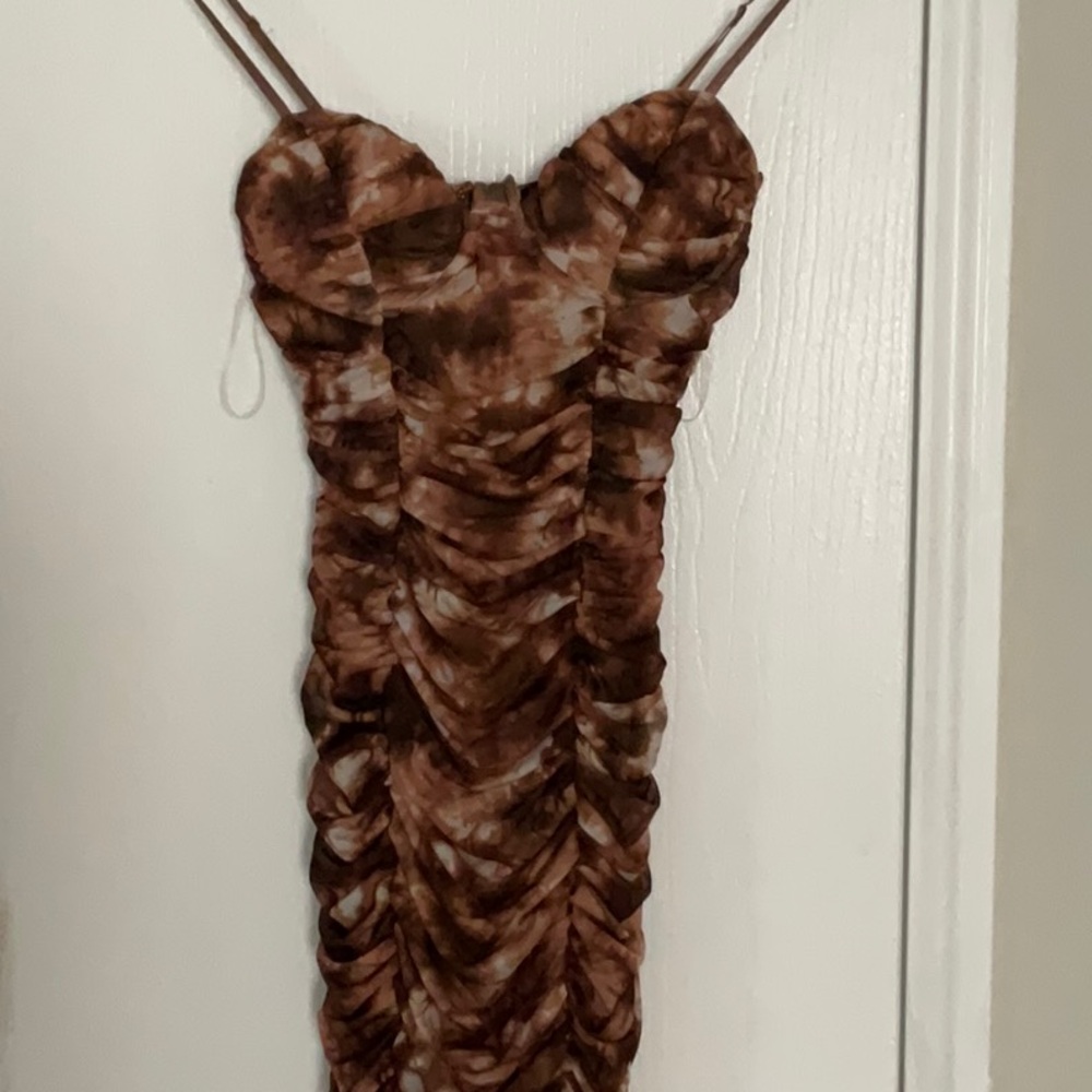 New Miss Lola cream/tan party dress
